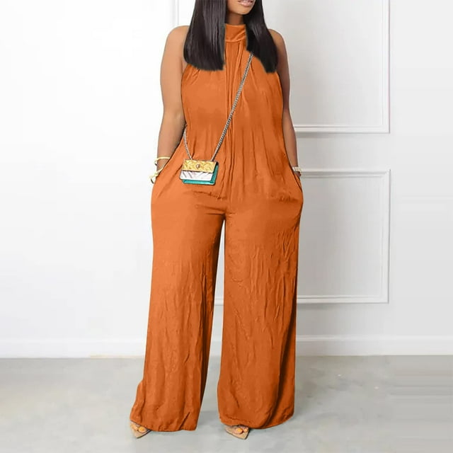 LSLJS Womens Casual Sleeveless Spaghetti Strap Loose Adjustable Jumpsuits Stretchy Long Pants Romper with Pockets