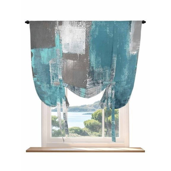 Turquoise Grey Tie Up Curtains for Windows 45 Inch Length Balloon Curtains Kitchen Adjustable Balloon Window Shade Abstract Square Graffiti Modern Smear Tie Up Valance Bathroom Curtain Window 34"x45"