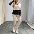 thumbnail image 4 of Bzdzmqm Women's 2 Piece Lounge Set V Neck Long Sleeve Hoodie with Wide Leg Pants Casual Solid Basic Tracksuit Cozy Zip Up Loungewear Fall Winter Outfit, Khaki S, 4 of 7