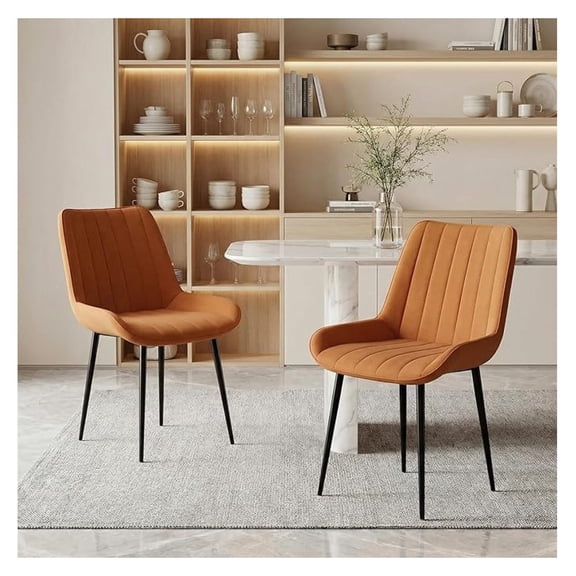 Dining Chairs Set of 2/4, Modern High Back Suede Faux Leather Upholstered Dining Room Chairs with Thick Cushions, Wide Padded Seat, Metal Legs for Kitchen, Living Room, Brown (2)
