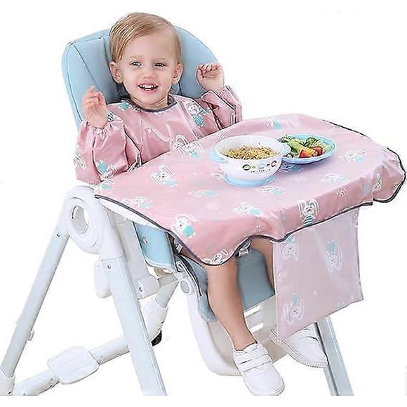 Coverall Weaning Bib Attaches to Babies Highchair, Waterproof Toddler Weaning Bib, Long Sleeved Bib Set for 6-24 Months Baby