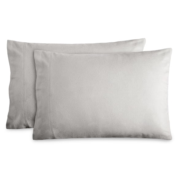 Bare Home Juego de Fundas de Almohada de Franela - 100 % Franela de Algodón - Doble Cepillado - Juego de 2 Tamaño King, Gris Claro
