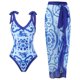 thumbnail image 1 of Conjunto de traje de baño de una pieza con tirantes cruzados Especial para trajes de baño Vestido de playa de gasa fijo para mujer, 1 of 6