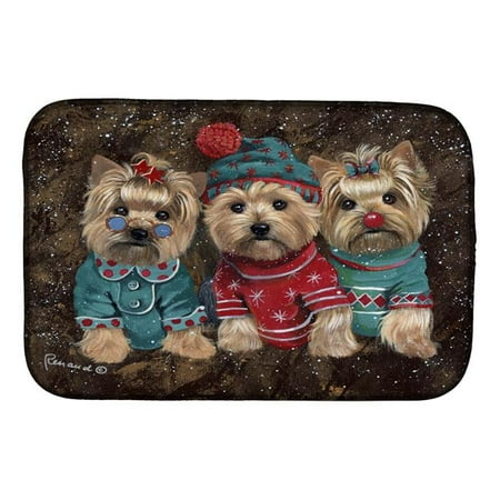 

14 x 21 in. Yorkshire Terrier Yorkie Christmas Elves Dish Drying Mat