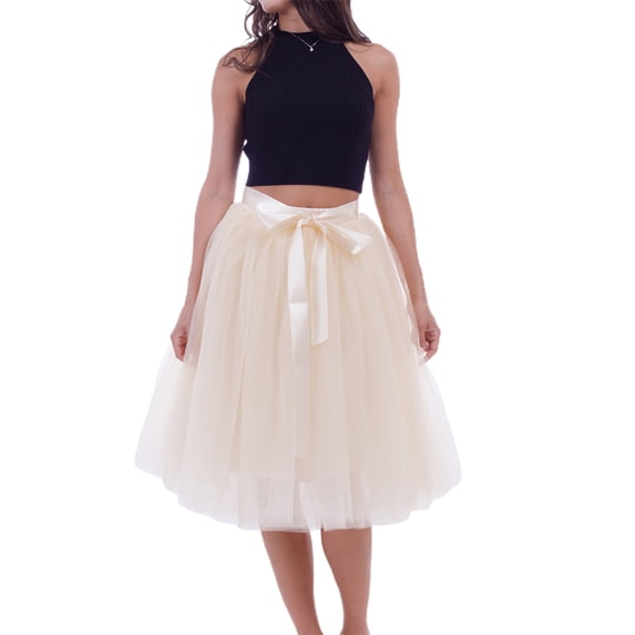 Douhoow Women Tulle Skirts Knee Length Tutu Ball Gown Pleated Petticoat Skirt
