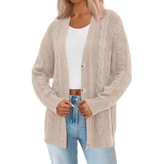 PRETTYGARDEN Women's Cable Knit Sweater – Quarter Zip, V-Neck, Long Sleeve Fall Pullover