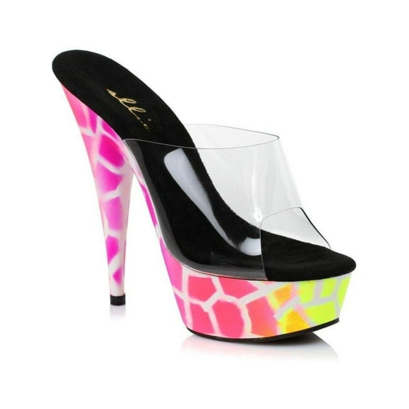 Womens E-609-Giraffe, 6 Inch Giraffe Design Neon Mule. Blacklight sensitive Fuchsia / 11