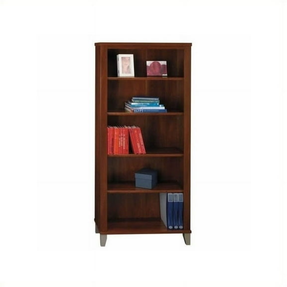Pemberly Row 65" H 5 Shelf Wood Bookcase in Hansen Cherry