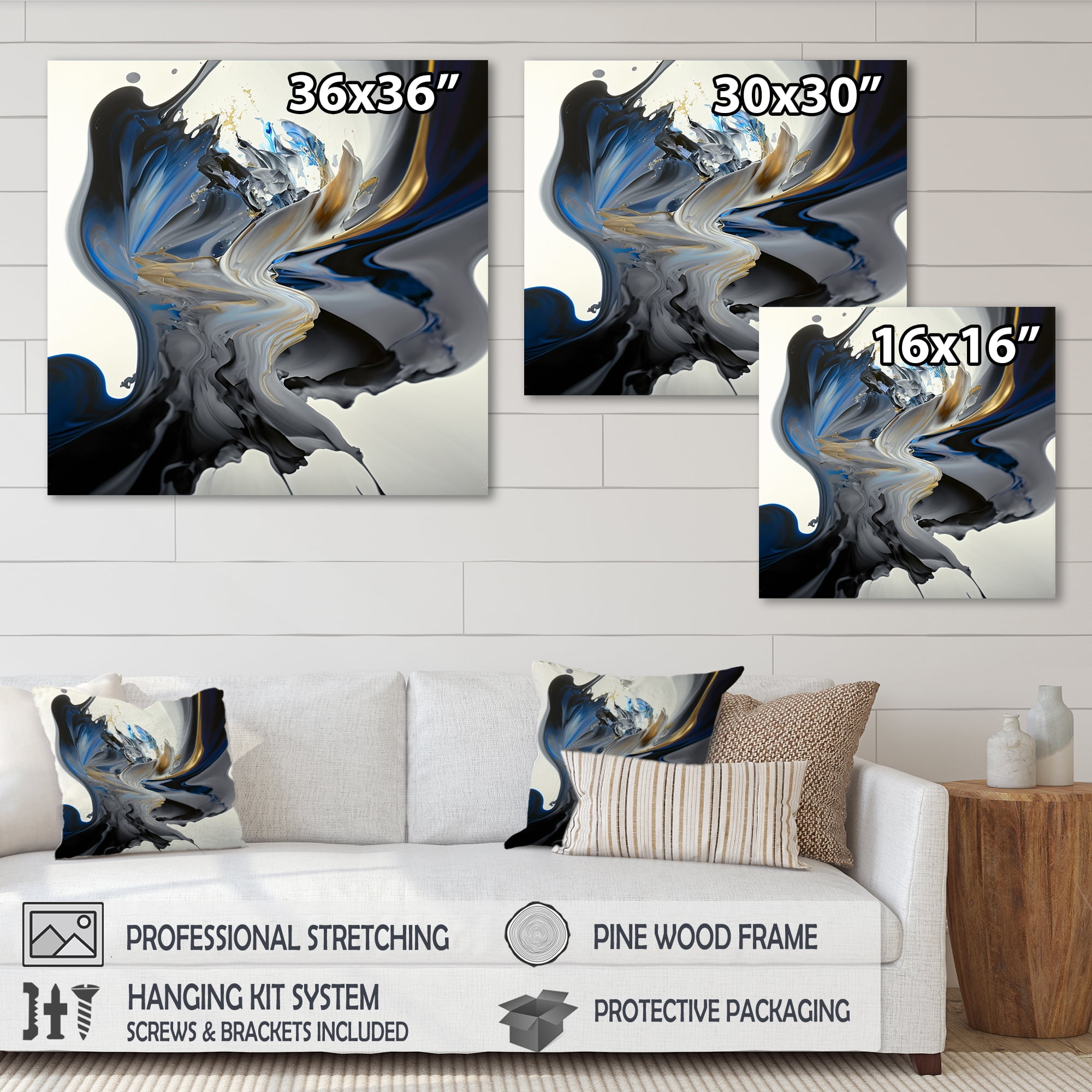 Designart Bright Blue Smooth Abstract I Canvas Wall Art