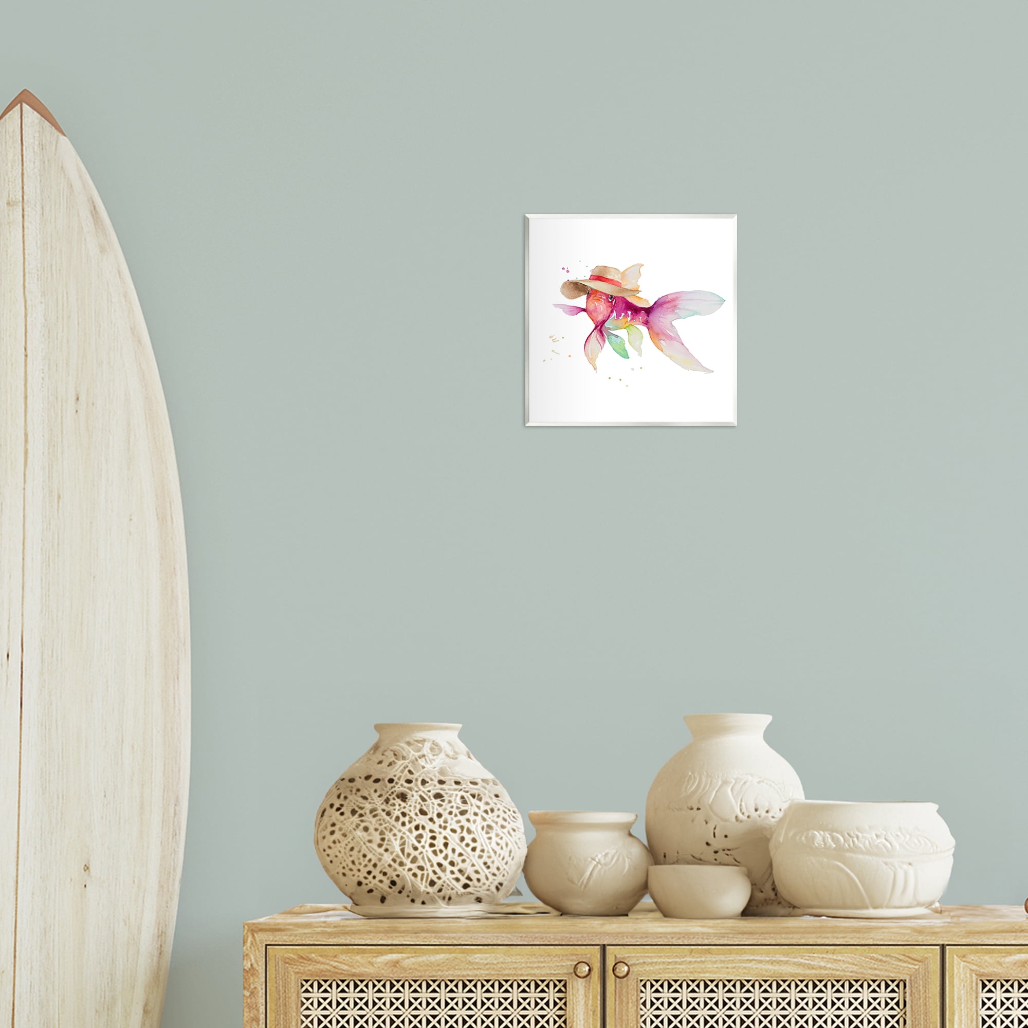 Stupell Industries Beach Fish Watercolor Novelty Painting Unframed Art Print Wall Art, 12 x 12