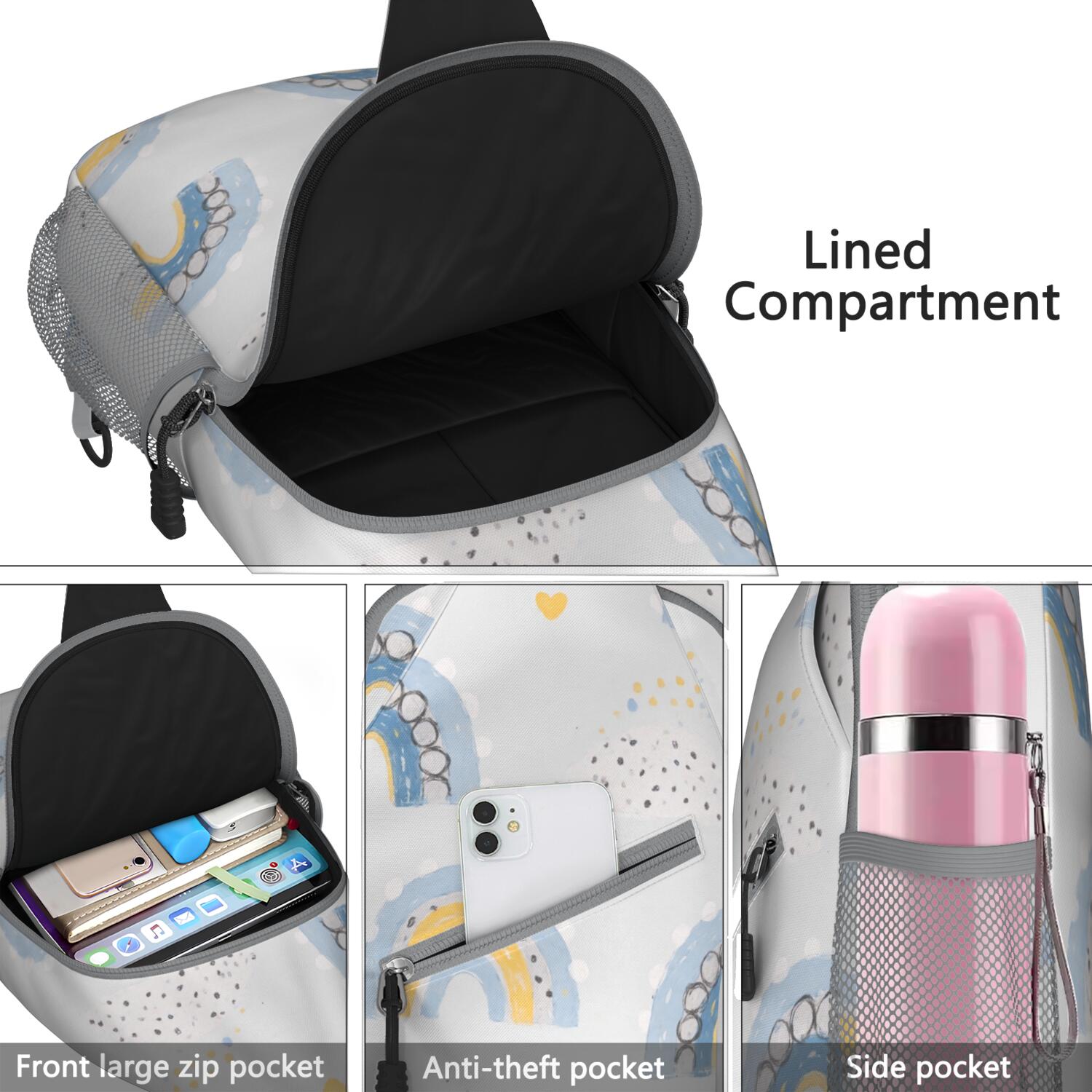 Crossbody Sling Bag Trendy Sling Backpack Rainbow Cartoon () Crossbody Bag for Travel Casual Bag for Women Men