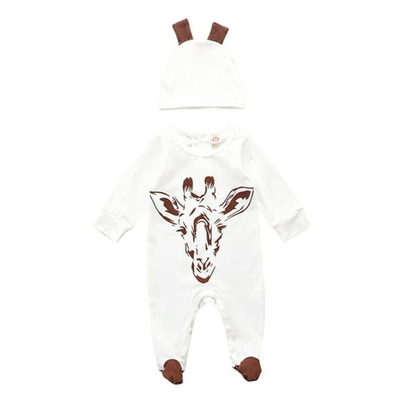

LBECLEY Baby Boy Romper 24 Months Baby Girls Boys Girls Print Autumn Long Sleeve Jumpsuit Romper Hat Clothes Baby Zipper Pajamas White 60