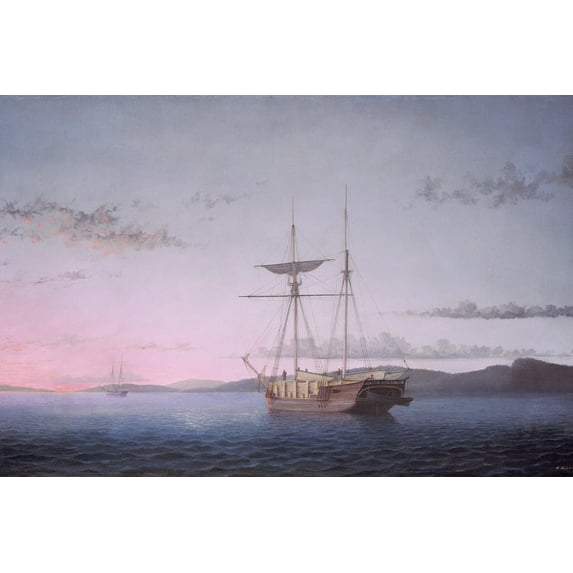 24x36 gallery poster, Lumber Schooners at Evening on Penobscot Bay, 1863 by Fitz Henry Lane