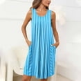 thumbnail image 2 of Sleeveless Nightgowns for Women, Tank Sleep Shirt V Neck Night Gown Chemise Pleated Printed Nightwear Soft Sleep Dress with Pockets Pajamas Women Sky Blue M, 2 of 8