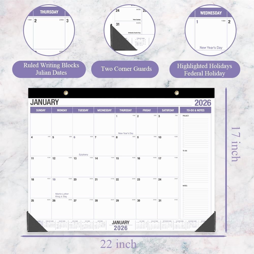 Large Desk Calendar 2026, Runs from January 2026 to December 2026, 22" x 17" Desk Calendars with to-do List, 15 Months Calendar 2026, Extra Large Desk Calendar for Home or Office