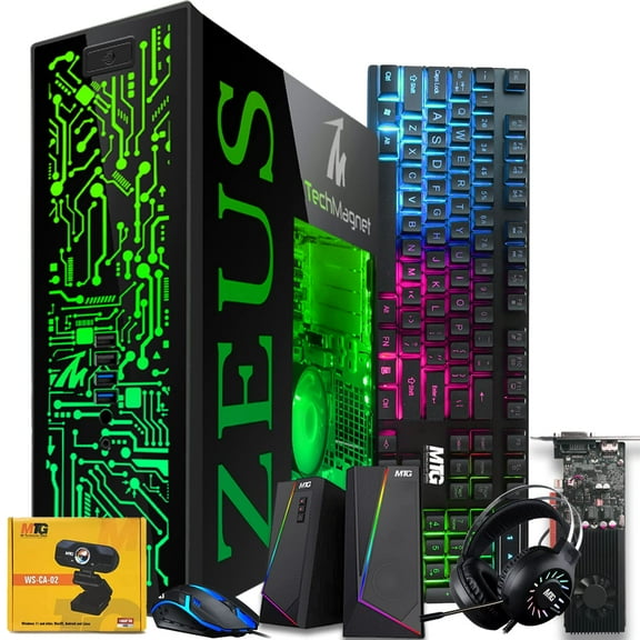 Restored TechMagnet Gaming Desktop PC,Intel i5 6th Gen,Zeus Pro 6,GT 1030,16GB ARGB RAM,256GB SSD+1TB HDD,RGB Keyboard Mouse Speaker Headphone Webcam,Windows 11 Pro