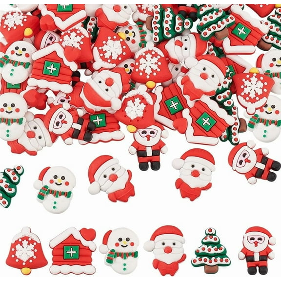 60pcs Christmas Theme Silicone Charms: Santa Claus Snowman Tree Bell House - DIY Craft Making Jewelry Keychain Decor