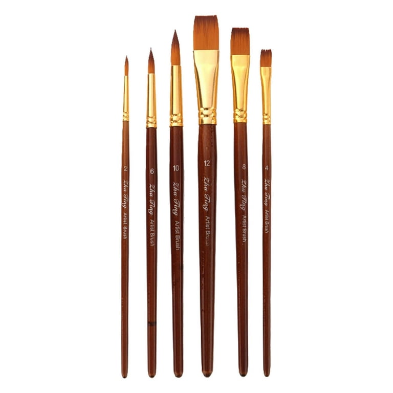 Professional Paint Brushes Nylon Hair with Wooden Handle Acrylic Oil Watercolor Painting Kits Bulk for Children and Adult, Size: 18-20.2CM, Bronze
