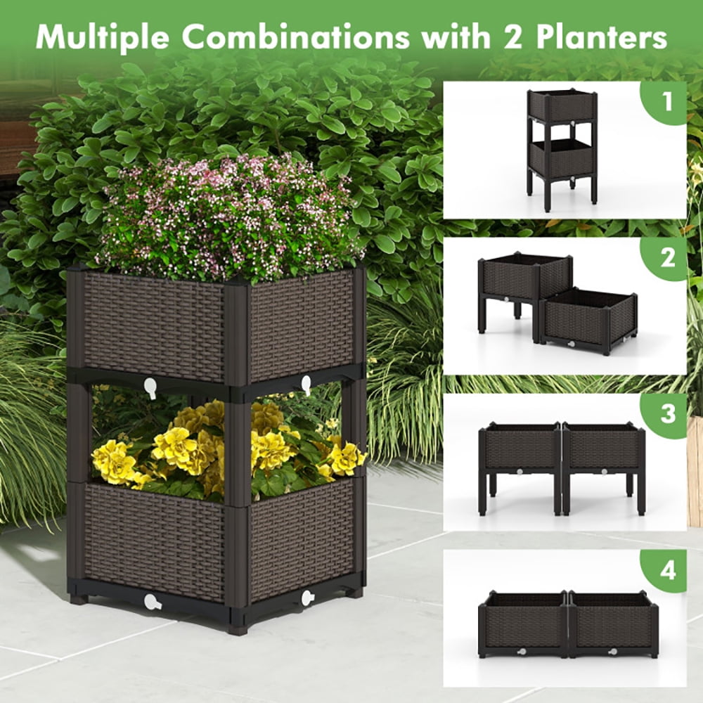 YYAo Garden Bed,Vegetables Growing Box,2 Set Elevated Plastic Raised Garden Bed Planter Kit for Flower Vegetable Grow-Brown