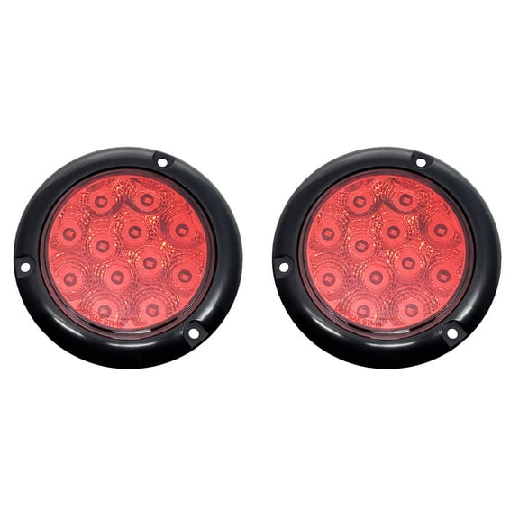 Pair of Truck Trailer 4" Round 12 LED Red Stop Turn Brake Tail Light Flange Mount (2 x TR56114)