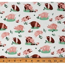 Cotton Pigs Piglets Playing in the Mud Animals Dale Farm Light Cream Cotton Fabric Print by the Yard (Y3252-2LIGHTCREAM)