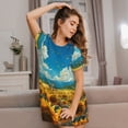 thumbnail image 3 of Kdxio Field Bicycle Young Sunflower Pattern Womens Short Sleeve Sleepshirt Scoopneck Cute Nightdress Ruffle Comfy Nightgown, 3 of 6