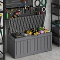 thumbnail image 4 of XPOPR 80 Gallon Deck Box, Waterproof Resin Outdoor Storage Box for Outside and Patio, Outdoor Storage Bench Lockable for Patio Furniture, Garden Tools and Pool Supplies (Grey, 80 Gallon), 4 of 8