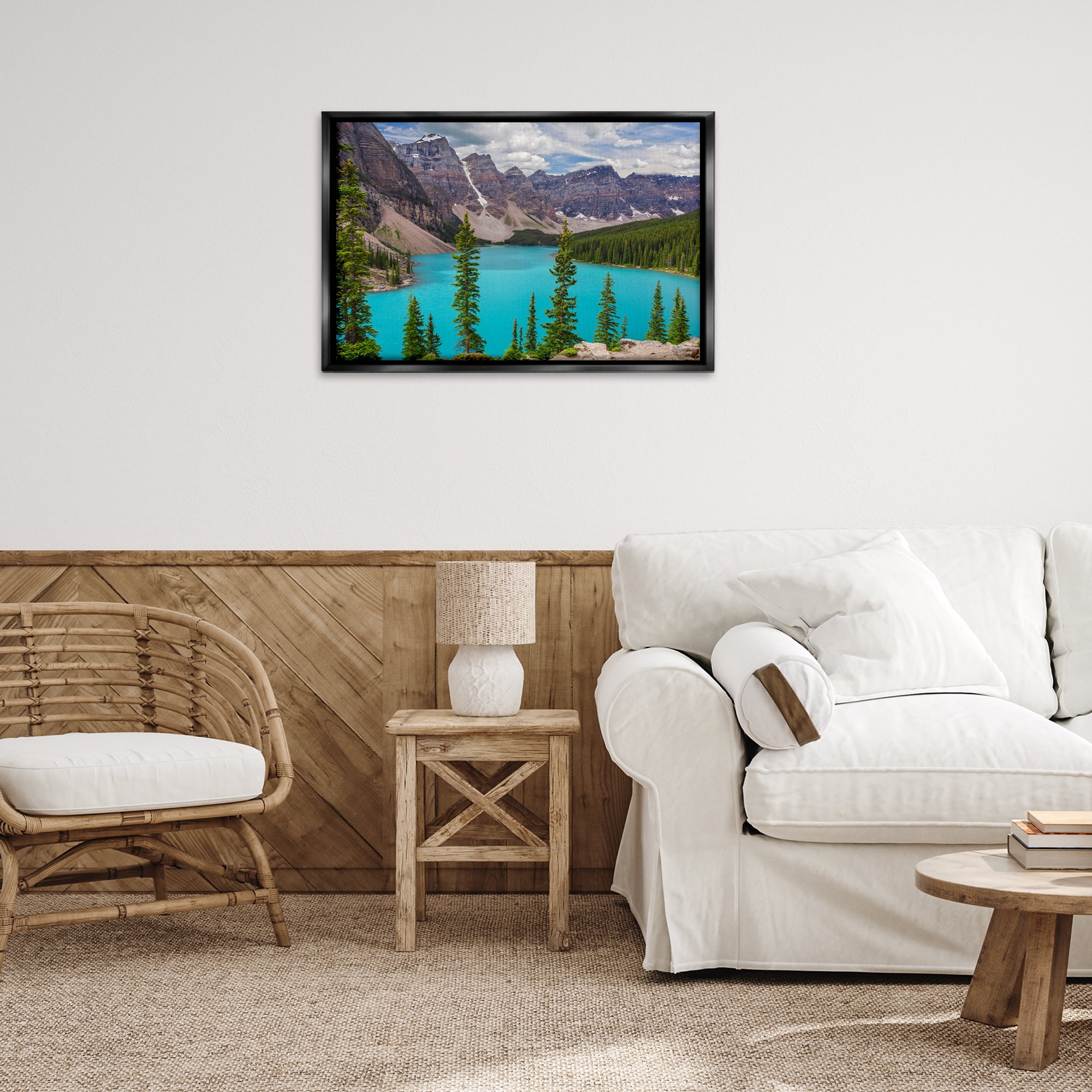 Stupell Industries Vivid Blue Valley Pond Landscape & Nature Photography Black Floater Framed Canvas Art Print Wall Art, 31 x 21
