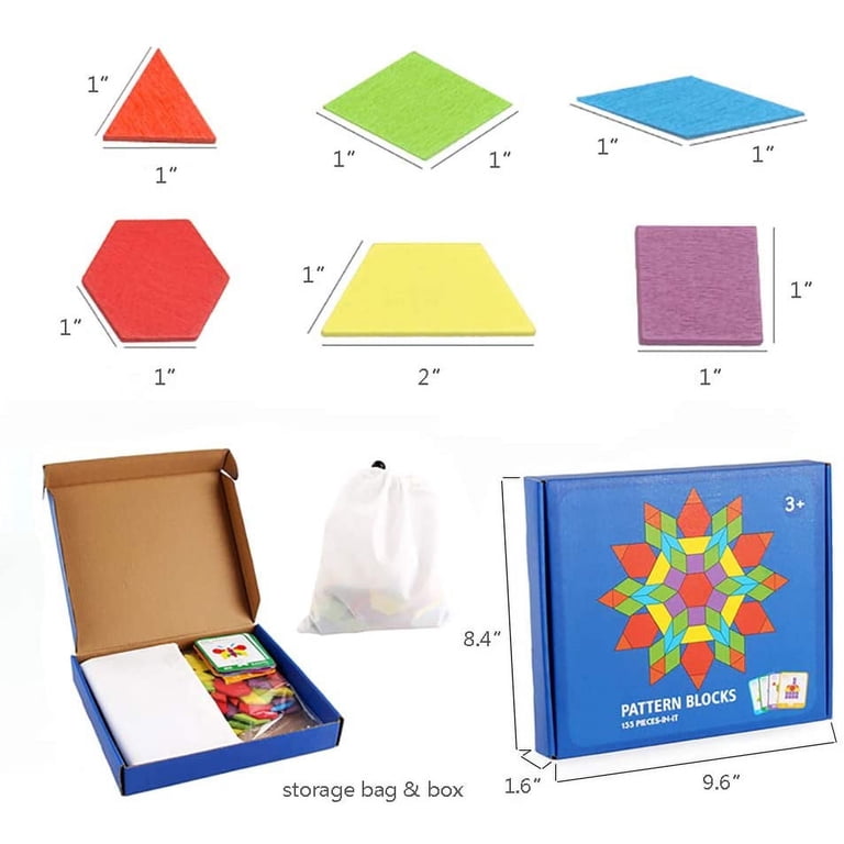 Blocks Names 155Pcs Set Wooden Pattern Blocks Geometric Shape Jigsaw ...
