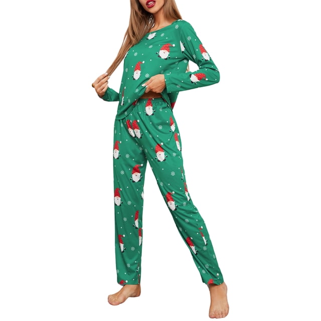 Diconna Ensemble de Pyjama de Noël pour Femmes 2 Pcs Chemise à Manches Longues Col Rond et Pantalon Taille Élastique Ensemble de Pyjama