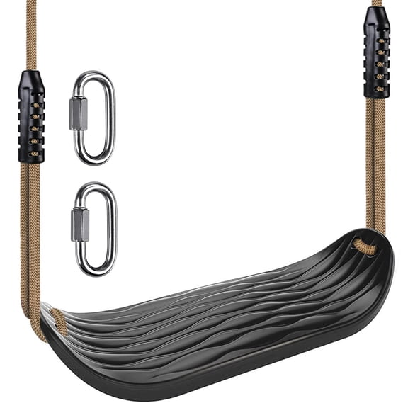 Celawork Plastic Swing Seat, Tree Swing Set with Adjustable Rope and 2 Carabiners, Heavy Duty Playground Swing Set Accessories for Kid Indoor Outdoor Backyard, Black