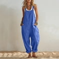 thumbnail image 2 of TEAJOPSUU Women's Cotton Blend Jumpsuits Casual Summer Overalls with Pockets Loose Sleeveless Wide Leg Rompers Blue, 2 of 7