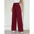 thumbnail image 3 of Chiclily Women Wide Leg Pants with Pockets High Waist Tie Knot Casual Trousers, US Size Small in Burgundy Stripe, 3 of 7