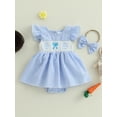 thumbnail image 3 of Qmyliery Baby Girls Easter Romper Dress Plaid Printed Flying Sleeve Round Neck Jumpsuit with Bow Headband 3 6 12 18 Months, 3 of 8