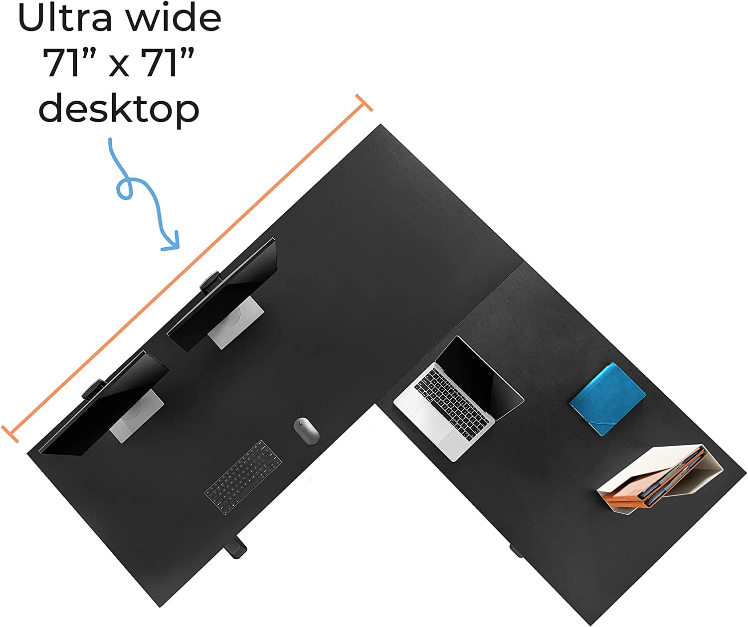 Stand Steady Tranzendesk Power | Extra Large 71" Electric L-Shaped Standing Desk | Giant Corner Stand Up Desk & Sit Stand Workstation |  Ergonomic Computer Desk Fits 4 Monitors (Black / 71")