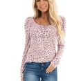 thumbnail image 3 of Camisa de Leopardo ANGGREK Top de Manga Larga para Mujer, Mangas Abullonadas, Cuello Redondo, Otros, 3 of 5