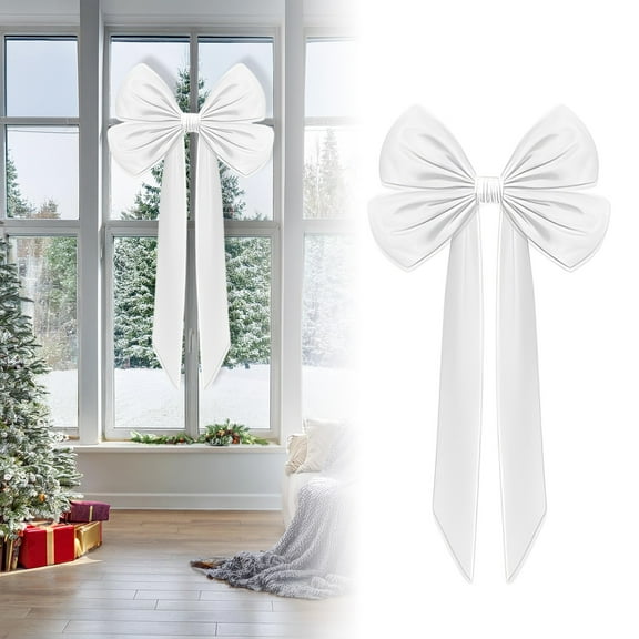 Large Christmas Bow Ornament 40x80 Inch Giant Wreath Bows Xmas Tree Topper Ribbon Hanging Bows for Christmas Holiday Home Wall Outdoor Indoor Party Garland Crafts Decoration(White)