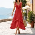 thumbnail image 3 of Iyufng Ruffled Midi Dresses for Women Deep V-Neck Sleeveless Fitted Solid Color Dress, 3 of 5