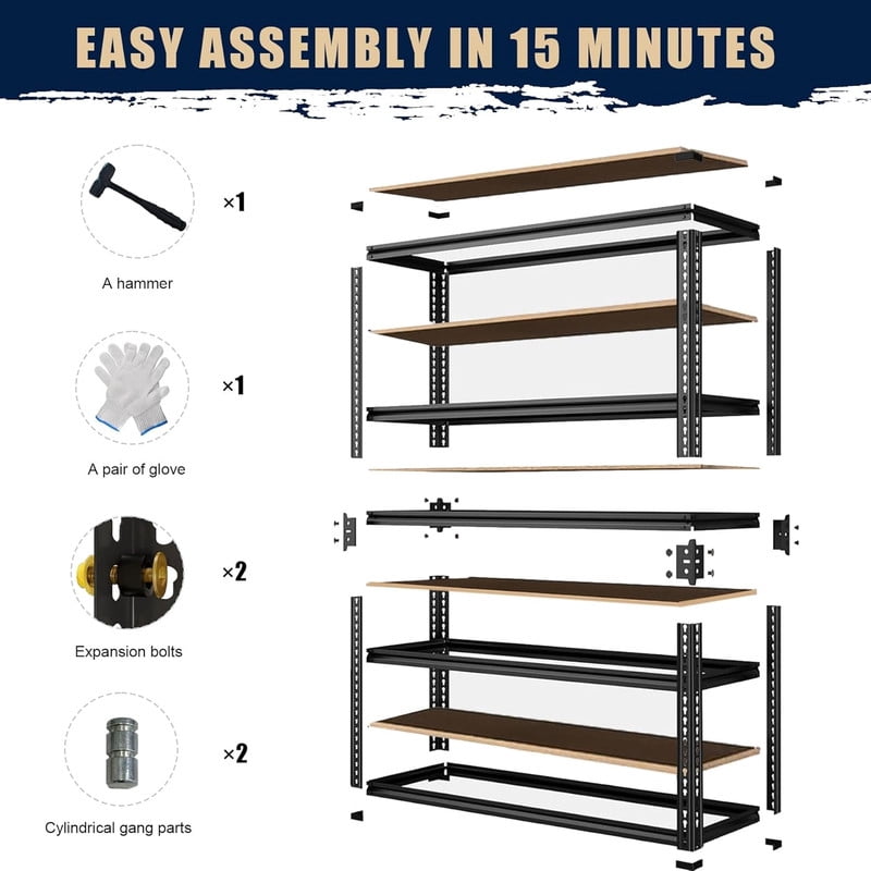 Garage Storage Shelving Unit, Heavy Duty 5-Tier Adjustable Metal Shelves, Garage Organizer Storage Rack for Basement, Pantry, 60" H x 27.5" W x 11.8" D