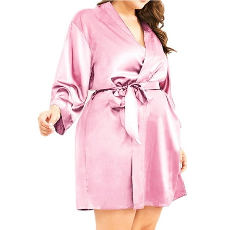 

LilyLLL Plus Size Womens Satin Silk Nightdress Kimino Bathing Robe Sleepwear Pjs