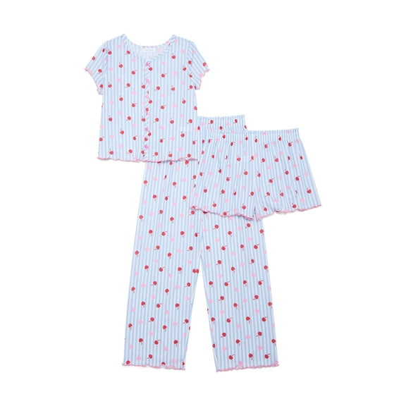 Bmagical Girls Pointelle Short Sleeve Top, Shorts, and Pant Pajama Set, Sizes 4-16