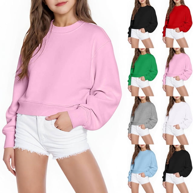 MKOSPLRT Chandails en Molleton pour Enfants 5-15 Ans Col Rond Doublé Polaire Chandail Manches Longues Décontracté Coupe Ample