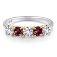 thumbnail image 3 of Gem Stone King 925 Silver and 10K Yellow Gold White Created Sapphire and Red Rhodolite Garnet Wedding-Bands Ring for Women | 1.49 Cttw | Round 4MM | Gemstone September Birthstone | Size 8, 3 of 6