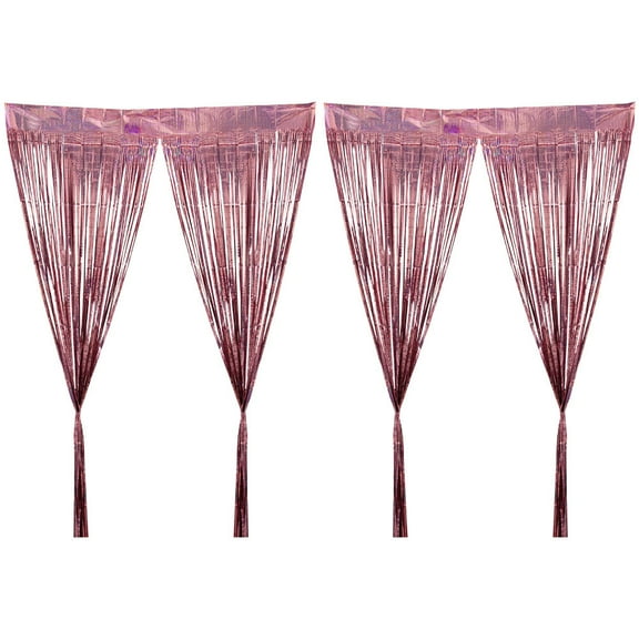 HEALEEP 2Pcs Tinsel Curtains with Rose Gold Fringe for Engagement and Anniversary Party