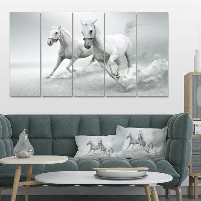 Chevaux Blancs Courants - Impression sur Toile d'Animal