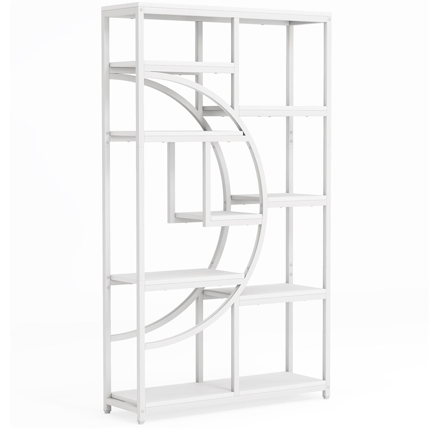 Demi Bonn 69" Freestanding Bookshelf with 9 Open Shelves, Wood and Metal Bookcase Storage Organizer, Display Standing Shelf Unit for Bedroom, Living Room, White
