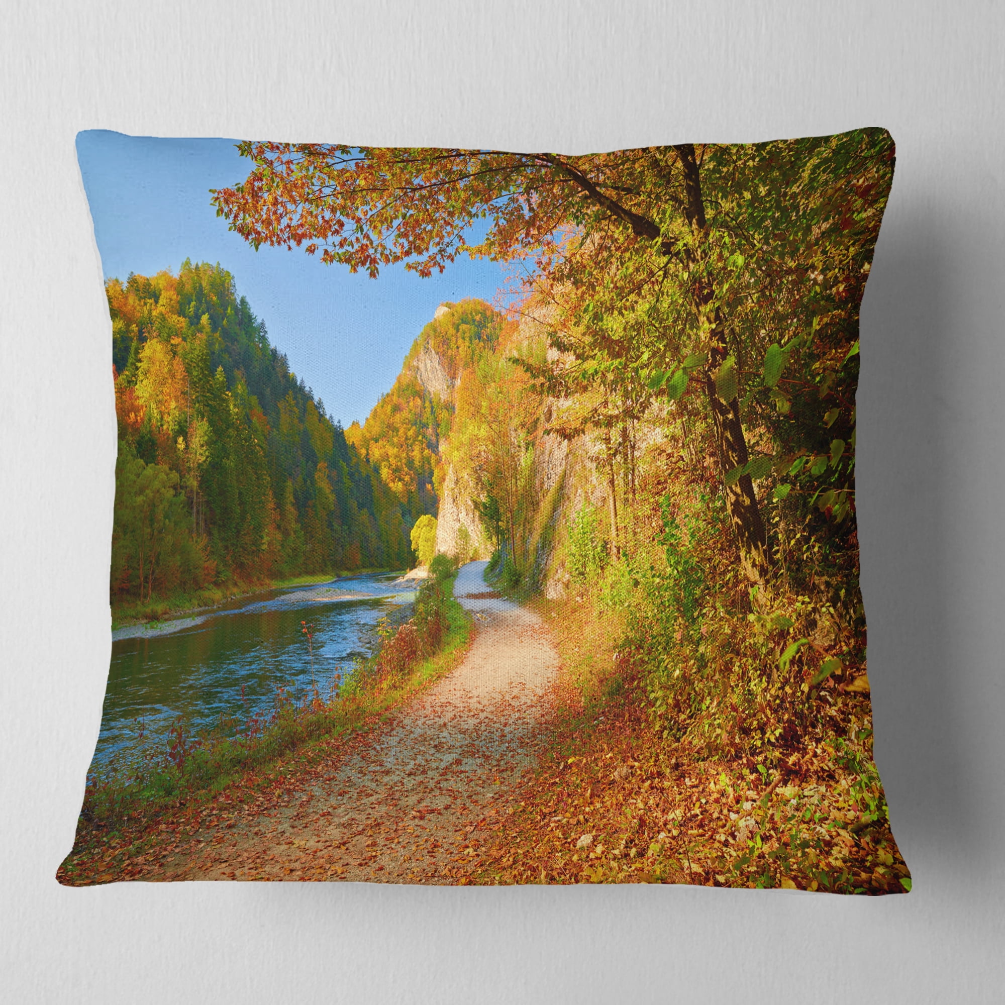 Designart Dunajec River Gorge in Autumn - Landscape Photo Throw Pillow - 18x18