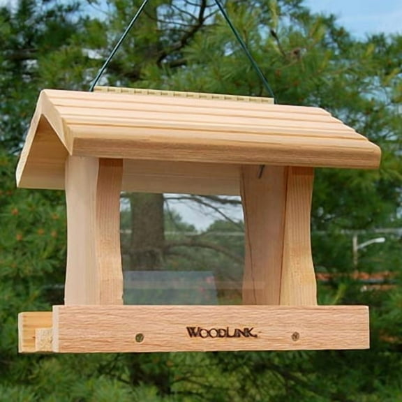 WoodLink Deluxe Cedar Hanging Bird Feeder 2-Perch Multi-Bird with Ledges 3.5 lb Capacity