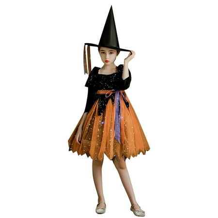 

Lovskoo 3-14 Years Toddler Kids Girl Princess Dress Christmas Festival Girls Fashion Cute Party Clothing Princess Dress Candy Bags Hat Set Orange