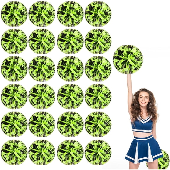 24 Pcs Cheerleading poms,pom poms Cheerleading with Finger Holes Metallic Foil Cheer Pom Pomsfor Dance, Matches, Team Spirit Sports (Black Green)